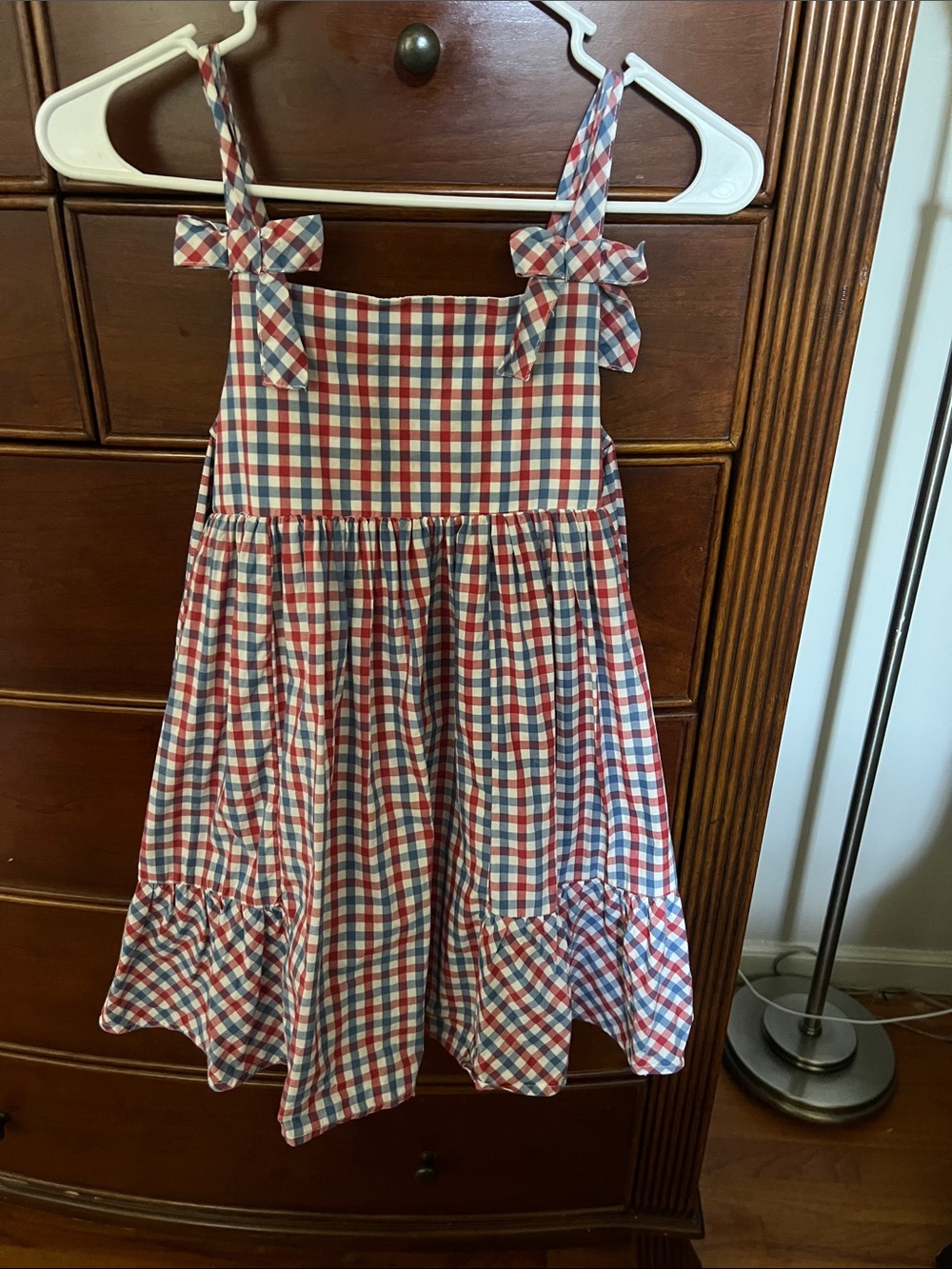 Tahari Red, Blue & White Gingham Tie-Strap Sundress adorable for 4th of July!!